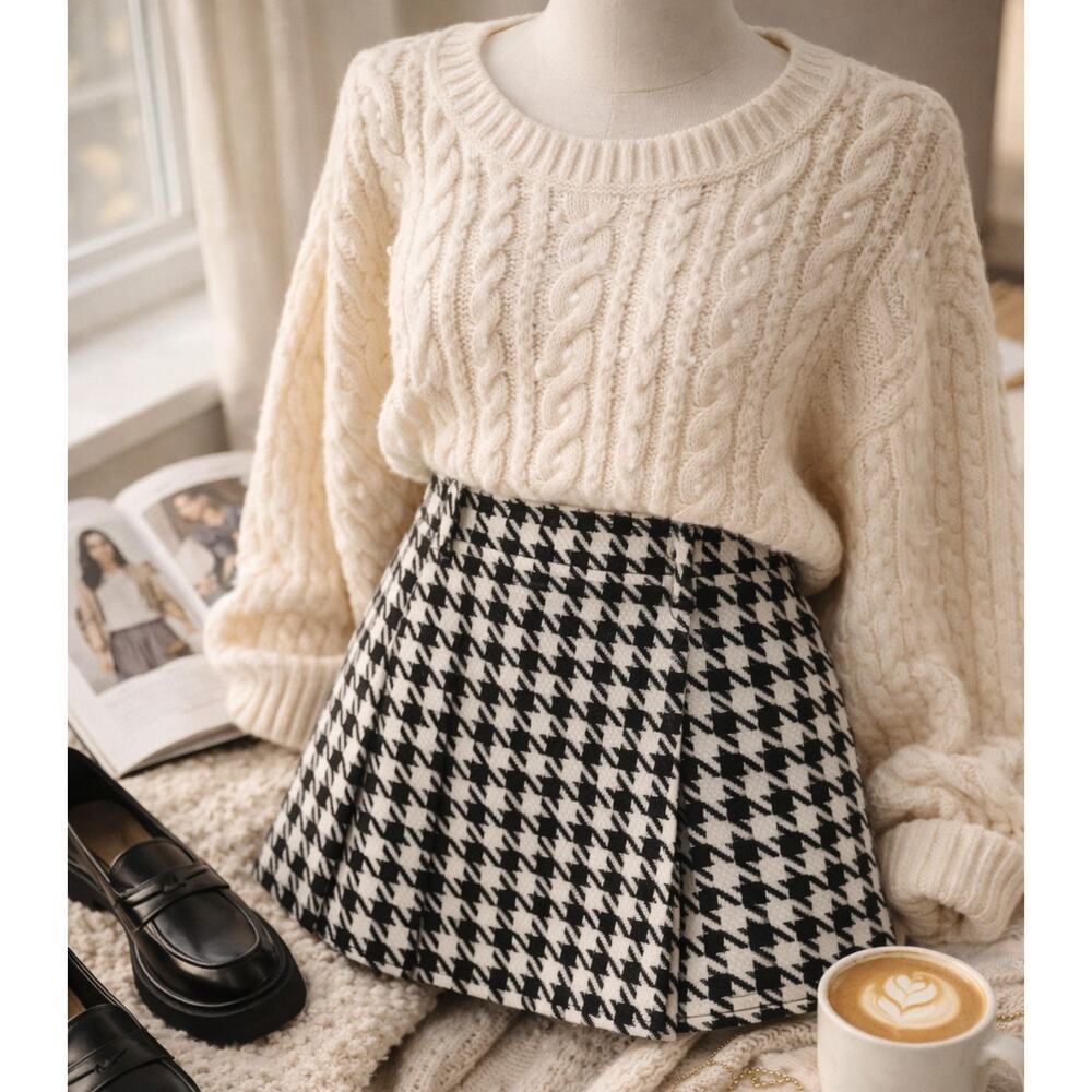 🖤 Wet Seal Houndstooth Mini Skirt – Size Small – Classic Preppy Chic